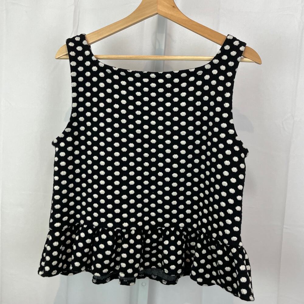 ANN TAYLOR Size M Polka Dot Square Neck Peplum Tank Top Sleeveless Black White - Picture 2 of 7